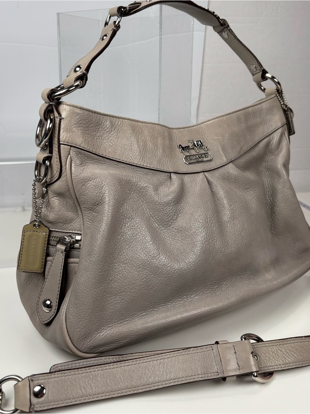COACH Madison Metallic Grey Leather Hobo Shoulder Bag 13250 Lilac Linings